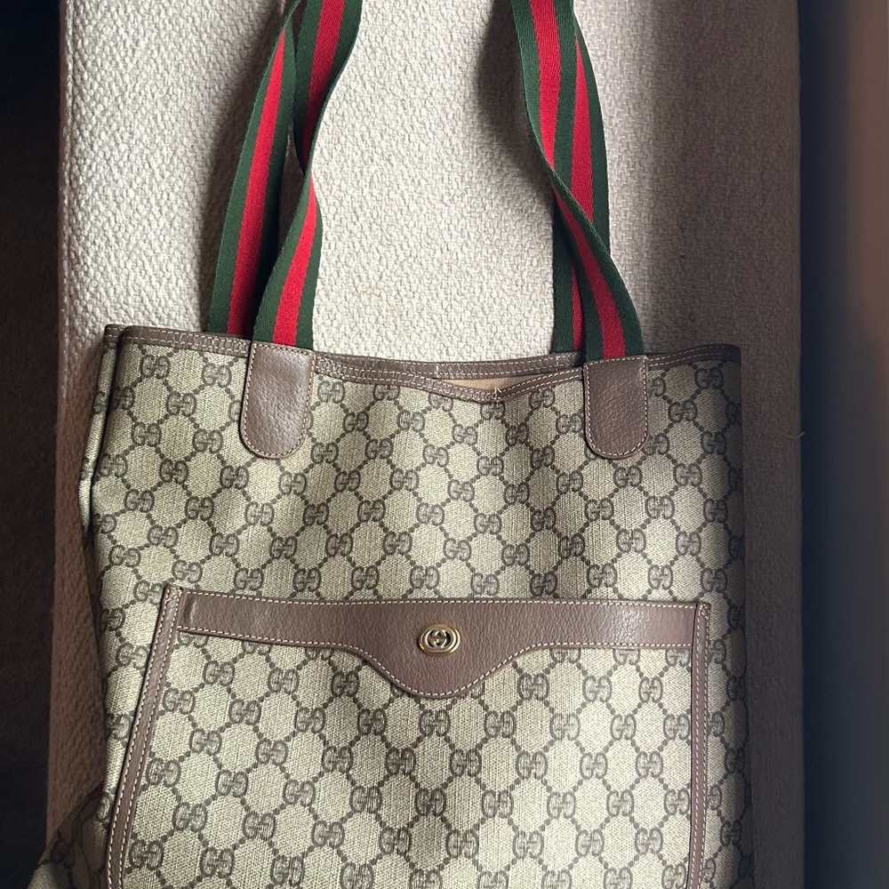 Gucci Sherry shoulder tote bag - vintage PVC and brown leather
